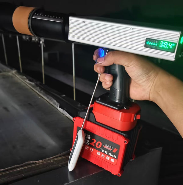 AO500-DIY Laser Cannon. Handheld remote control 500W (Battery DC 42V 20Ah; Wavelength 1064). Range 50 m. Battery life 5 years, with fast charging.