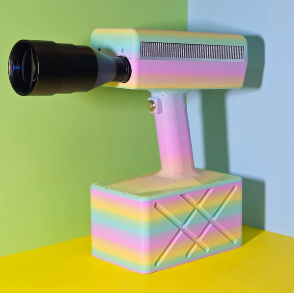 KX-(130-260-500)-DIY Laser Cannon Colored. Handheld (130W-260W-500W). Range (15-50-50)m. Battery life 5 years, with fast charging.